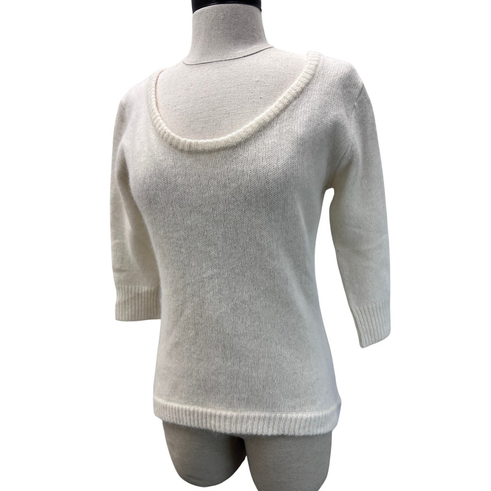 Arden B Luxe Angora Blend Sweater Women S Ivory Excellent 3/4 Sleeve Scoop Neck